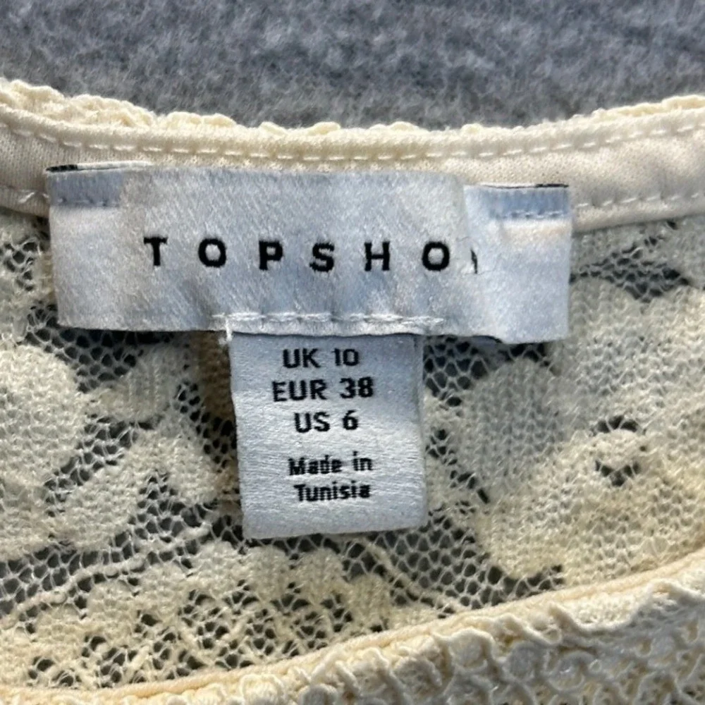 Topshop Lace Short Sleeve Crop Top Womens US 6 Cream Ivory Floral Scalloped Hem